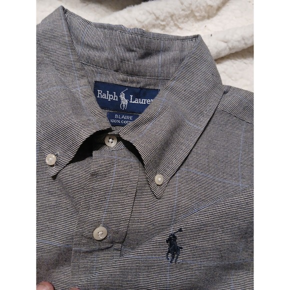 POLO RALPH LAUREN Blake Men Large Black Tick Button Down‎ Long Sleeve - Picture 1 of 7
